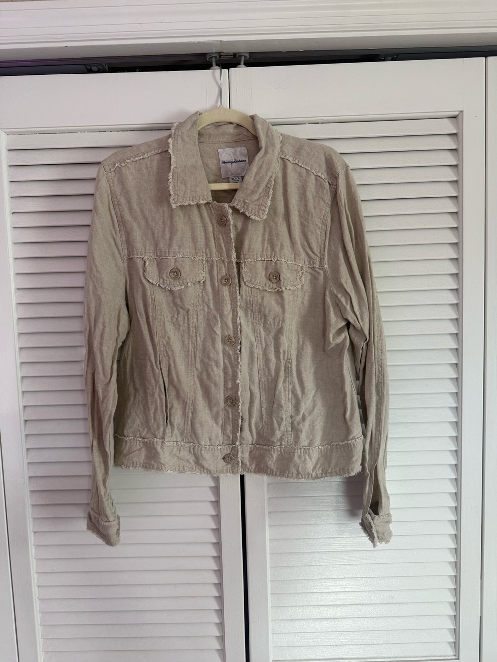 Tommy Bahama Light Beige Button-Front Linen Jacket